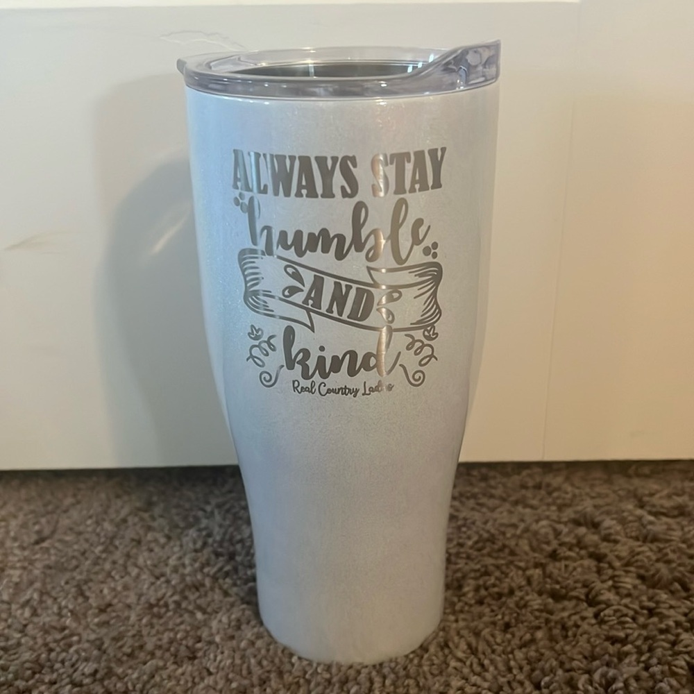 Always Stay Humble and Kind 27oz Cup slider lid White Sparkle Tumbler